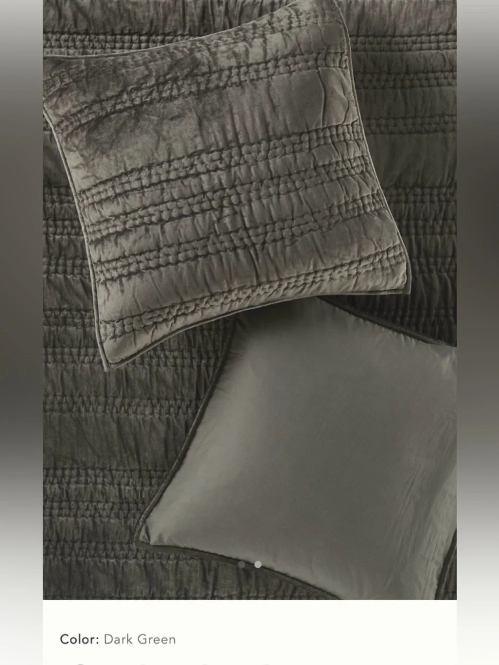 New Anthropologie lustered velvet alastair euro sham cover dark green gray
